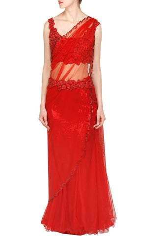Red color saree gown