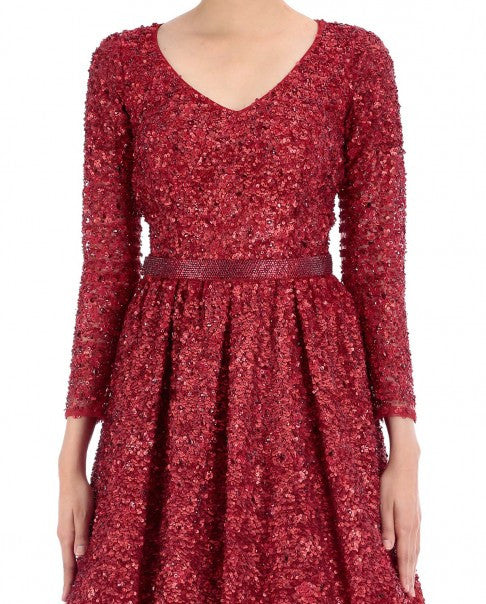 Red Cotton Geometric Printed Flared Western Dress – Janasya.com