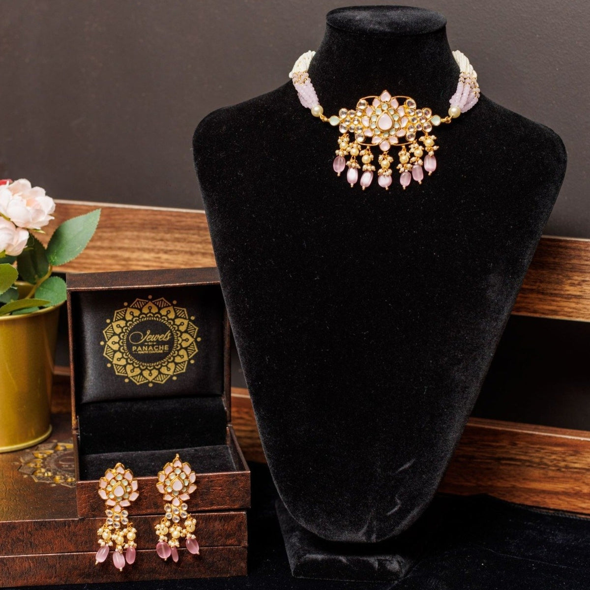 Pink Droplet Pachi Kundan Bridal Necklace | Panache Haute Couture