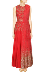 Ridhi Mehra Red colour embroidered anarkali with attached dupatta