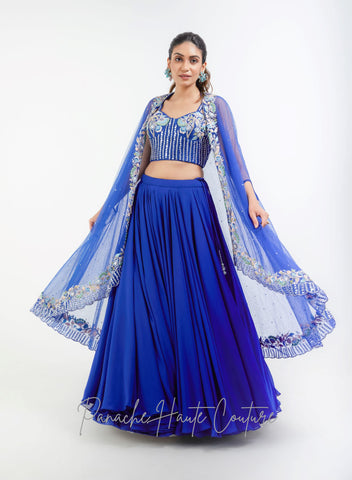 Royal Blue Color Skirt with Crop Top