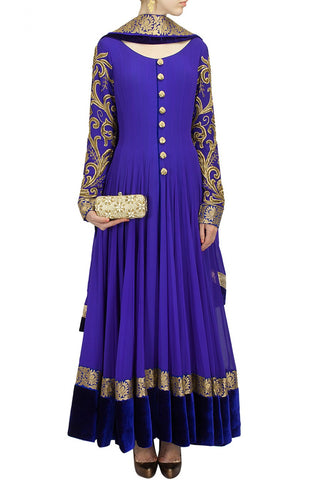 Floor length anarkali suit in royal blue color Panache Haute Couture Floor length anarkali suit in royal blue color Panache Haute Couture
