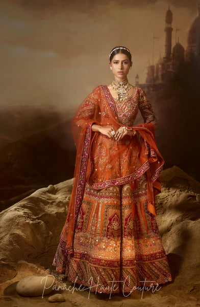 Rust Orange Color Wedding Lehenga NURJAHAN – Panache Haute Couture