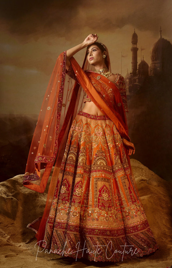 Rani Pink/Orange Bridal Lehenga Choli - Lehengas Designer Collection