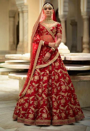 Red Colour Sabyasachi Inspired Wedding Lehenga Choli