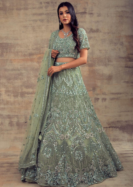 Sage Green Color Wedding Lehenga Bahar