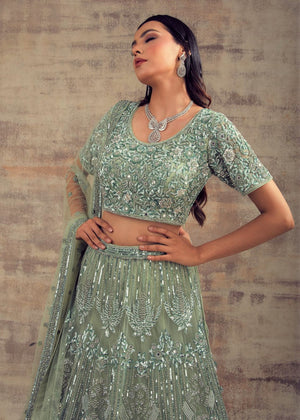 Sage Green Color Wedding Lehenga Bahar