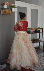 Alluring Partywear Silk Organza Floral Lehenga Set