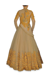 Fawn and Yellow colour Royal Indo Western Gown