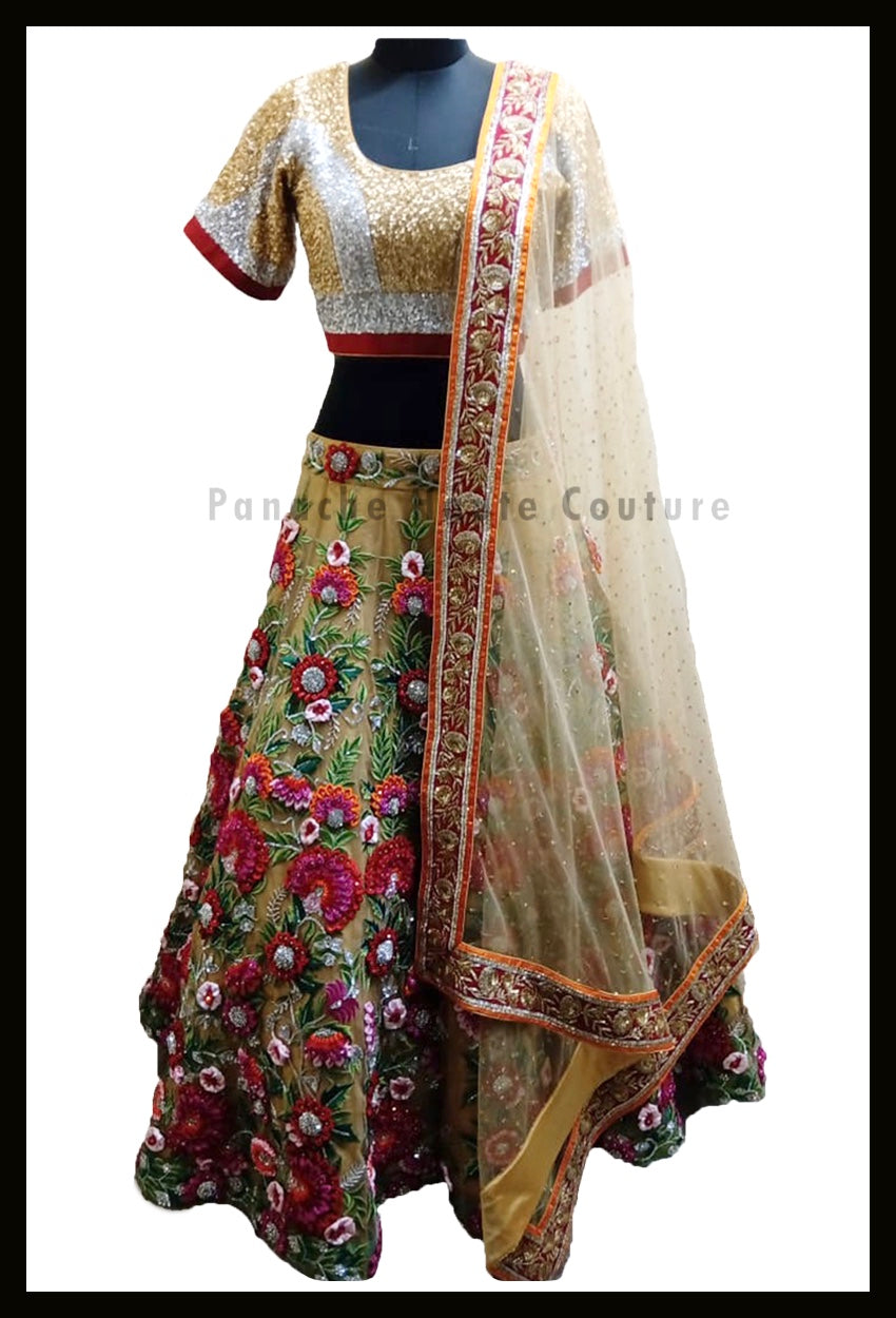 Stunning Party-wear Gold Lehenga with thread and hand embroidery from Panache Haute Couture 1