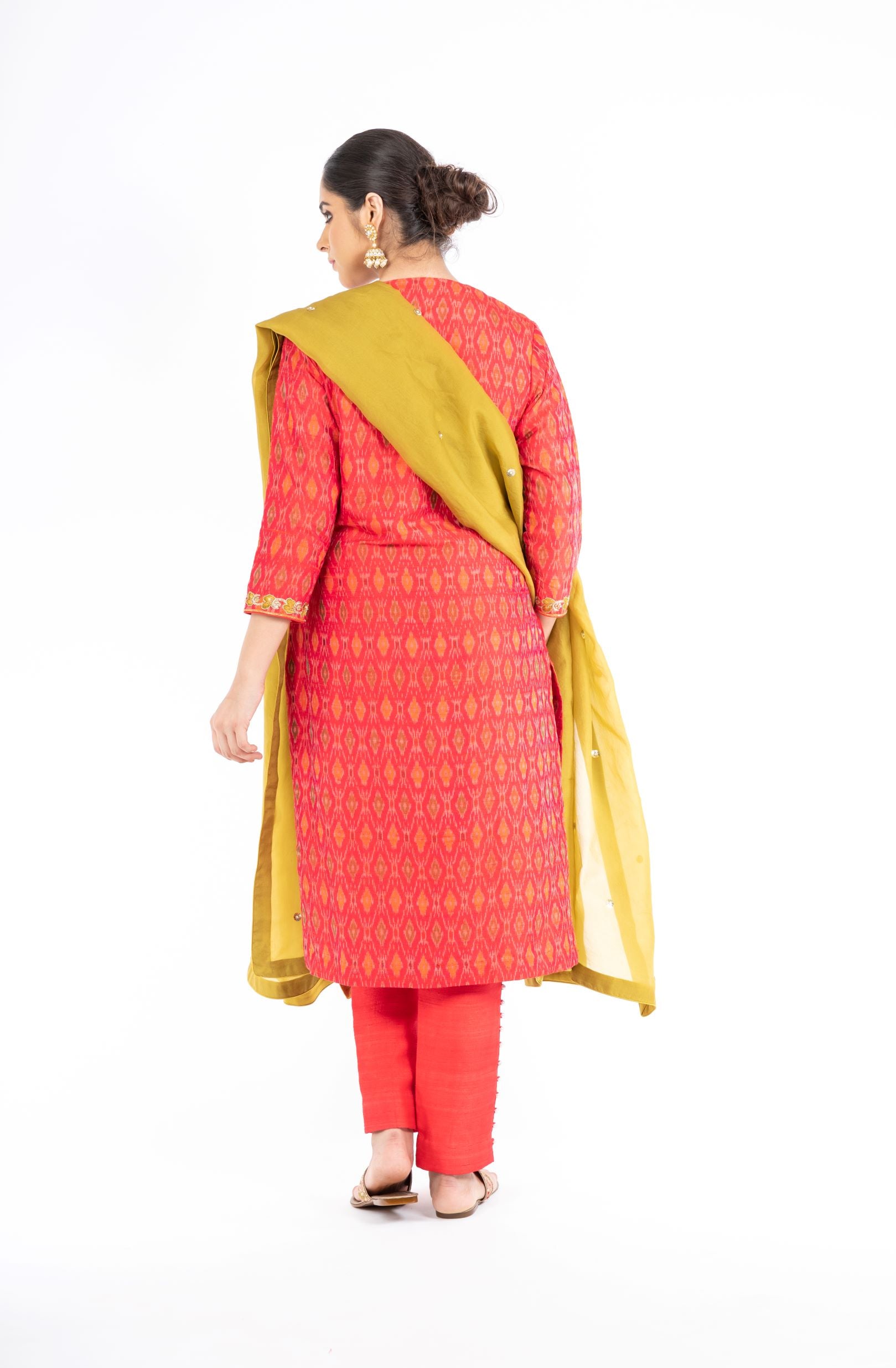 Red & Yellow Combination Embroidered AnarKali Suit Size 38 #31776 | Buy  Online @ DesiClik.com, USA
