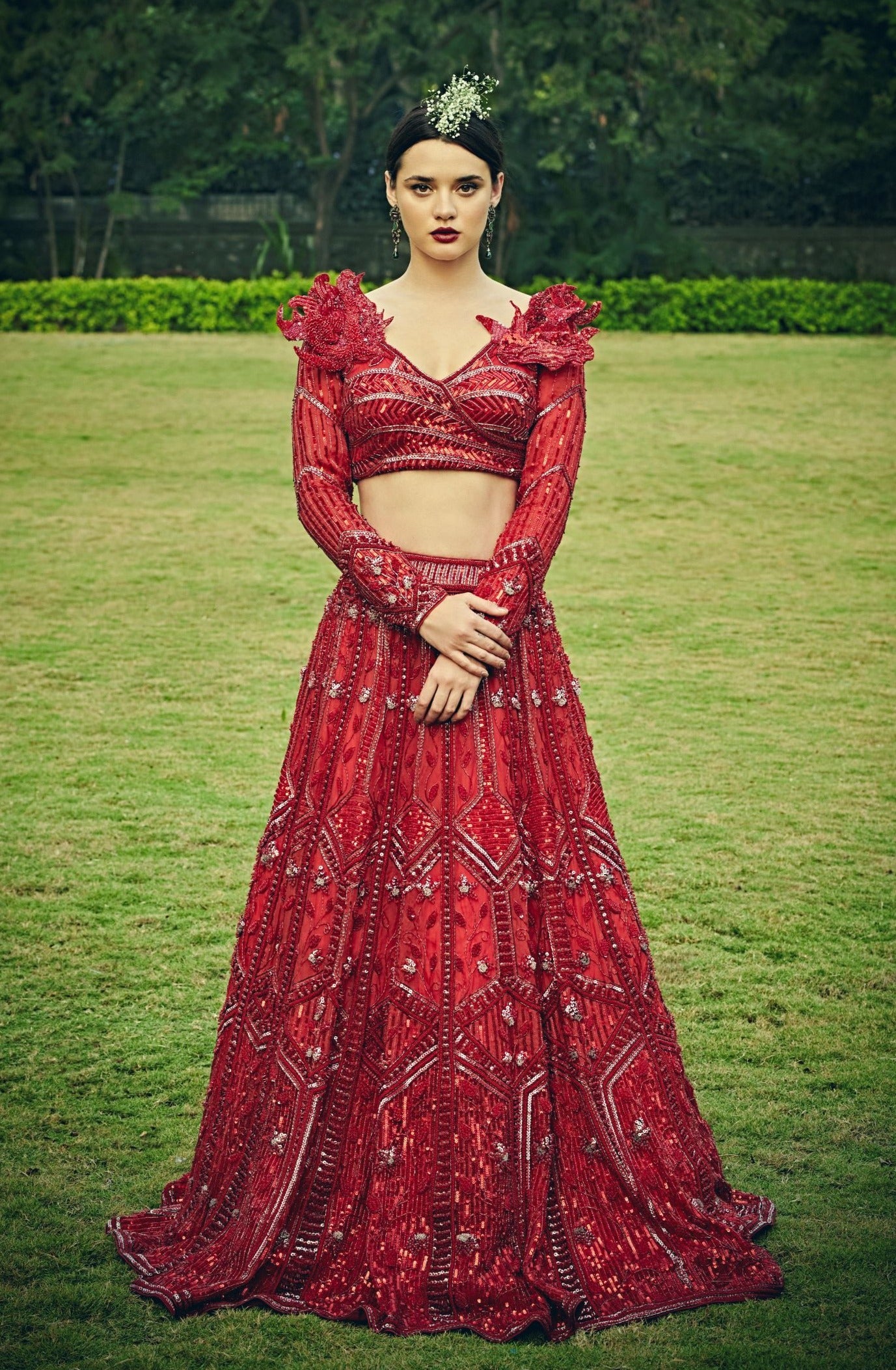 Red Colored Sequence Embroidery Work Silk Lehenga Choli