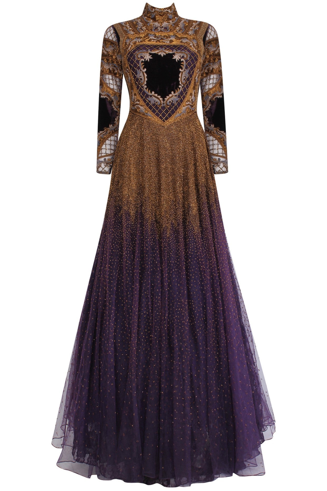 Voilet color Indo Western Gown by Panache Haute Couture