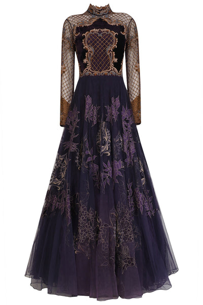 Voilet color Indo Western Gown with Antique Embroidery – Panache Haute ...