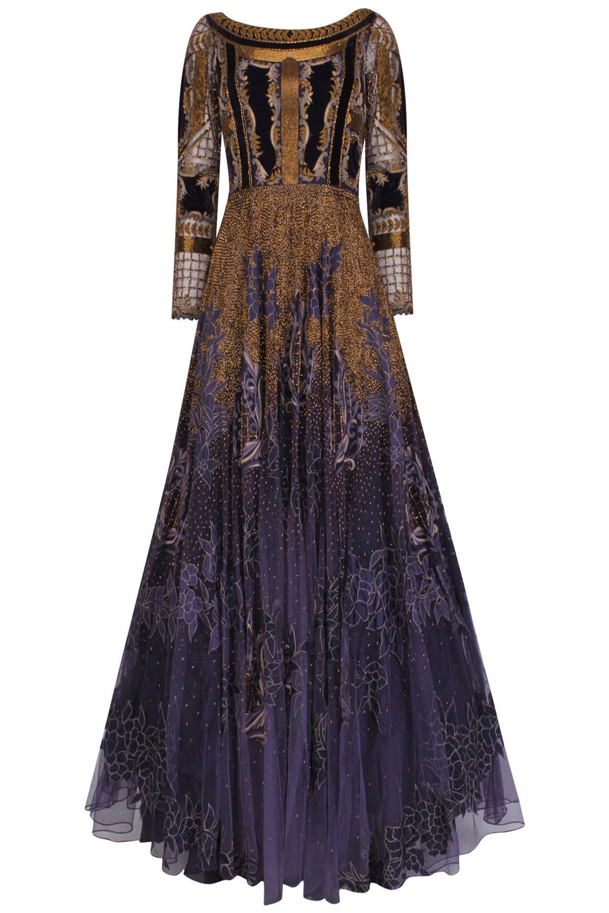 Voilet color Indo Western Gown with Antique Embroidery