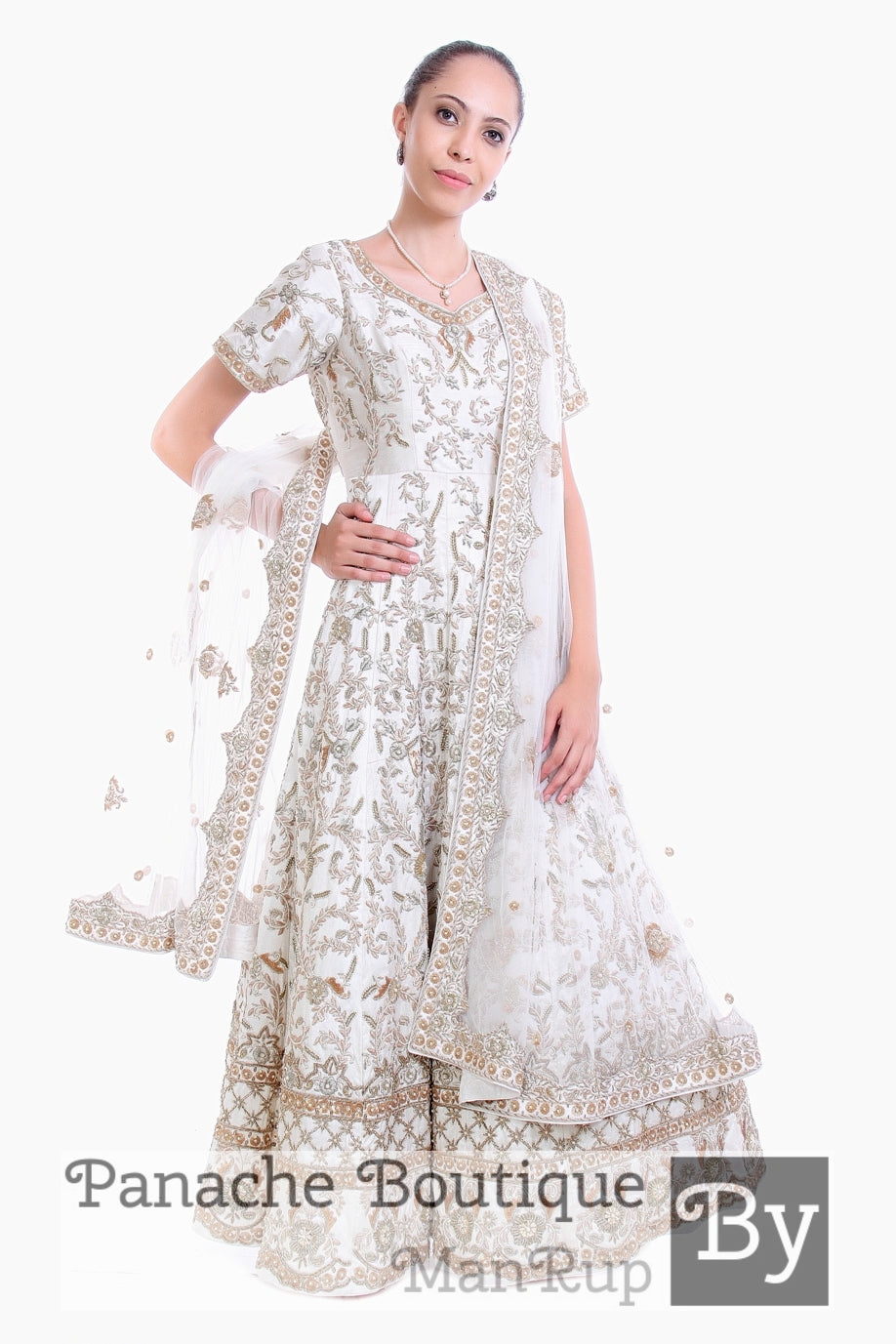 Off-White Pure Chanderi Embroidered Anarkali Suit Set - Tilfi