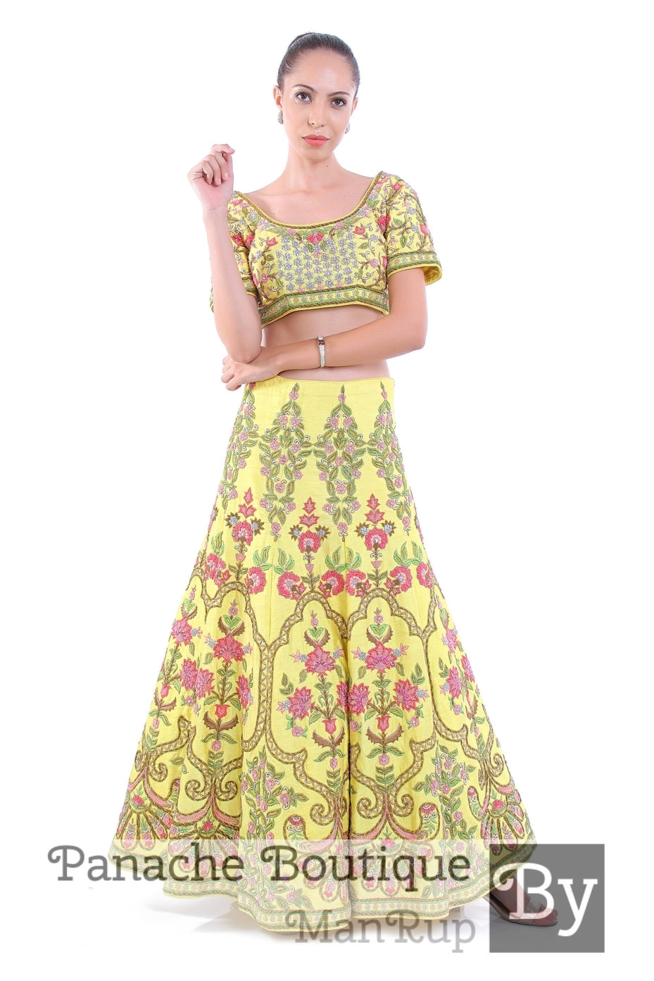 Citrus Yellow Heavily Embroidered Thread Embroidered Lehenga
