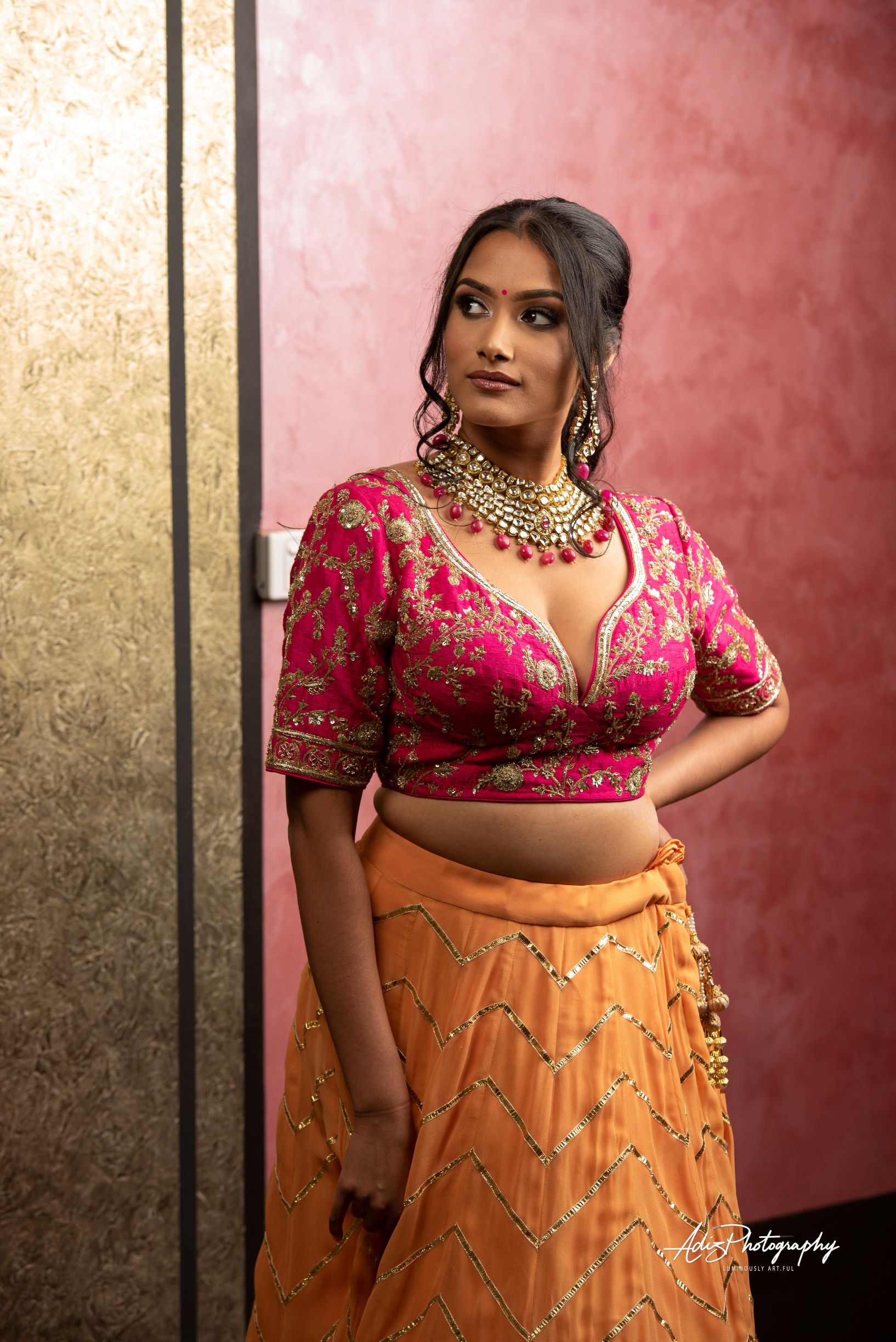 Yellowish Peach and Pink Lehenga Set from Gamila Collection
