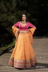 Yellowish Peach and Pink Lehenga Set from Gamila Collection