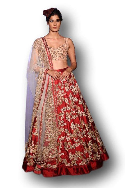 Maroon Red and Peach Color Wedding Lehenga Choli