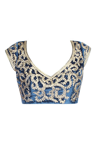 Teal Blue color embroidered blouse in velvet