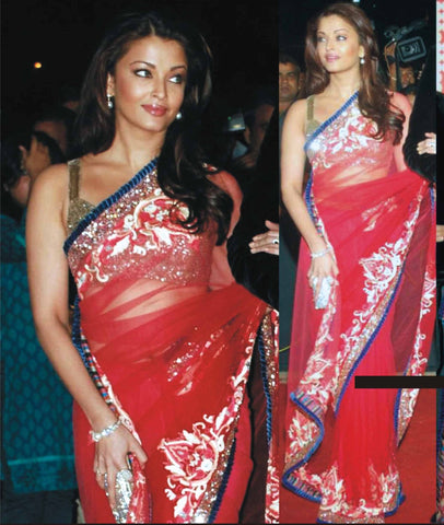 Aishwarya Rai in Red color party wear saree