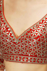 Red color gotta patti embroidered blouse in silk