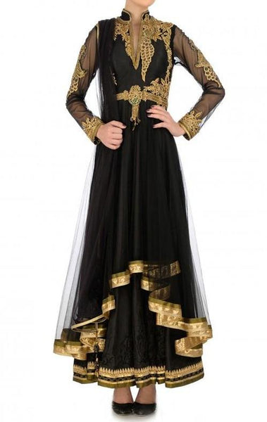 Black anarkali suit with Peacock design