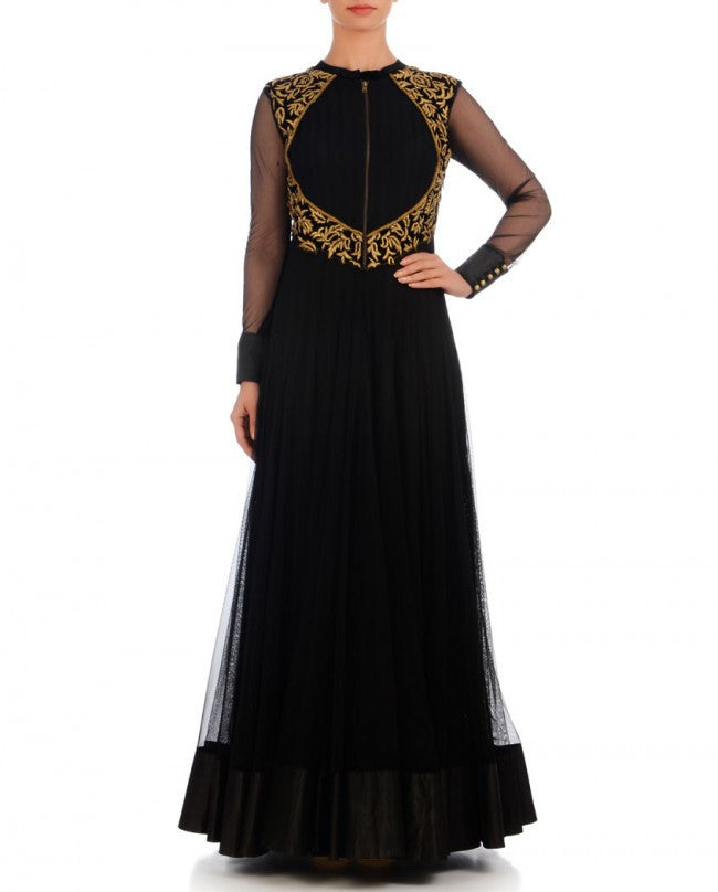 Black Plain Anarkali Gown For Party