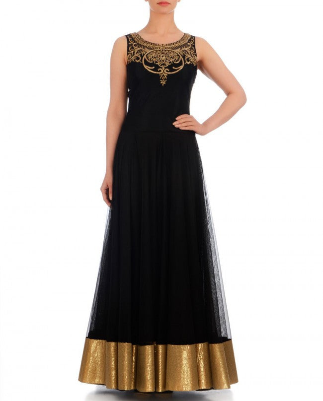 Buy AR Collection Women's Twill Satin Butti Western Stylish Black Gown  Dress at Amazon.in