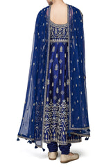 Navy Blue Color Anarkali in Dupion Silk
