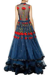 Blue flared embroidered gown