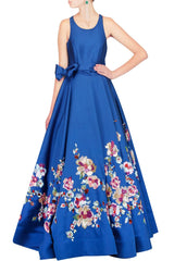 Blue floral embroidered gown