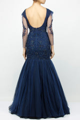 Blue color mermaid embroidered gown