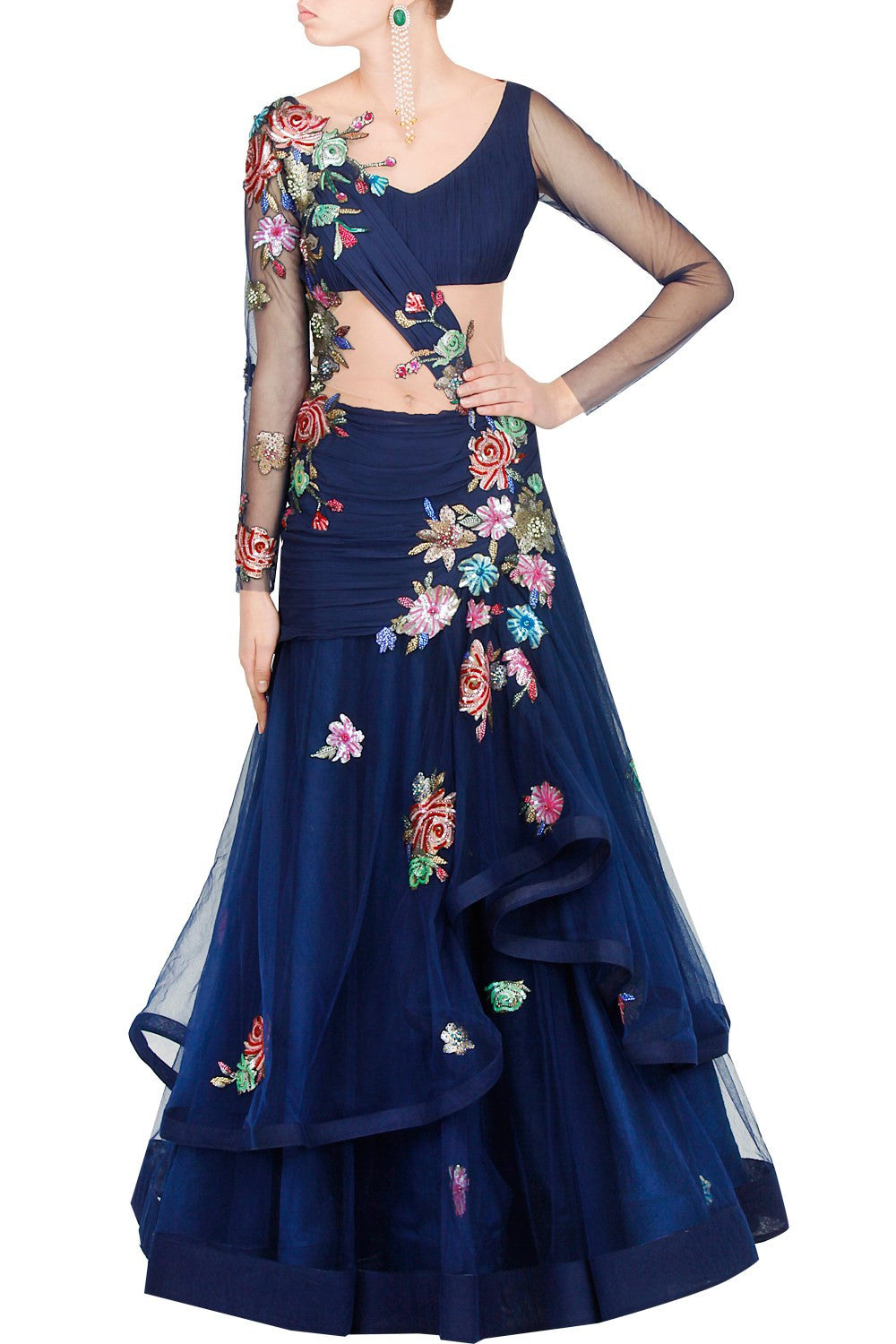 Blue color flared embroidered gown