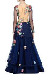 Blue color flared embroidered gown