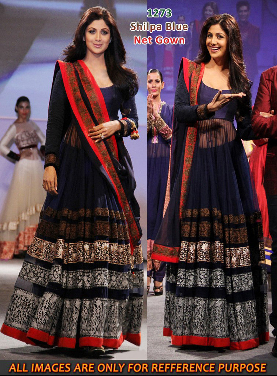 Shilpa Shetty in navy blue floor length anarkali suit