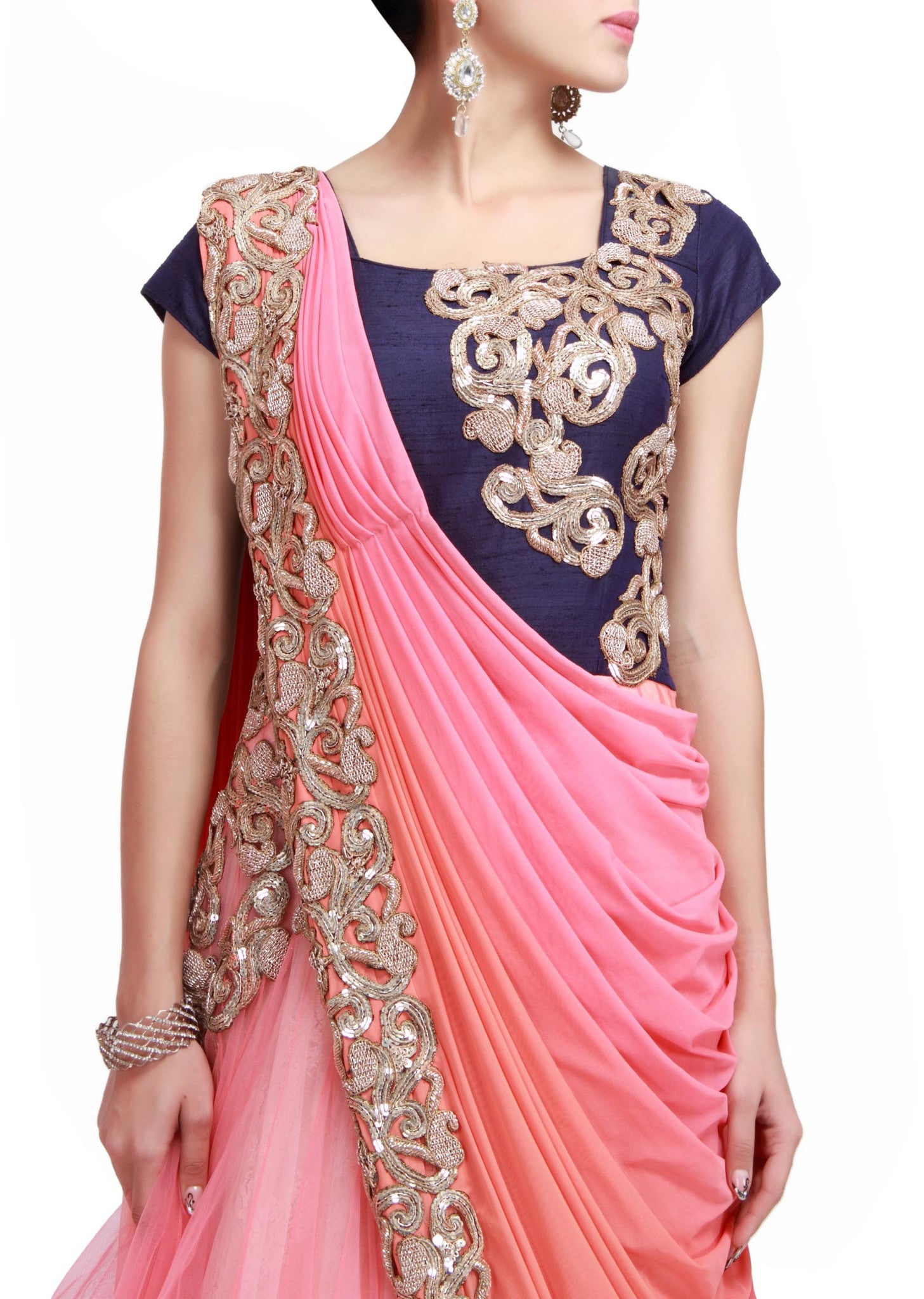 Buy Girlish Art Silk Embroidered Work Designer Half N Half Saree | Wedding  Sarees