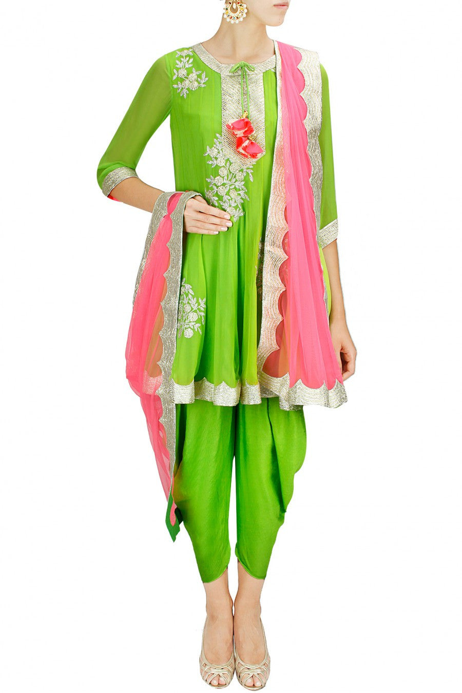 Buy Parrot Green Zariwork Crepe Readymade Salwar Suit - Koskii