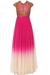 Magenta and Ivory shaded anarkali suit