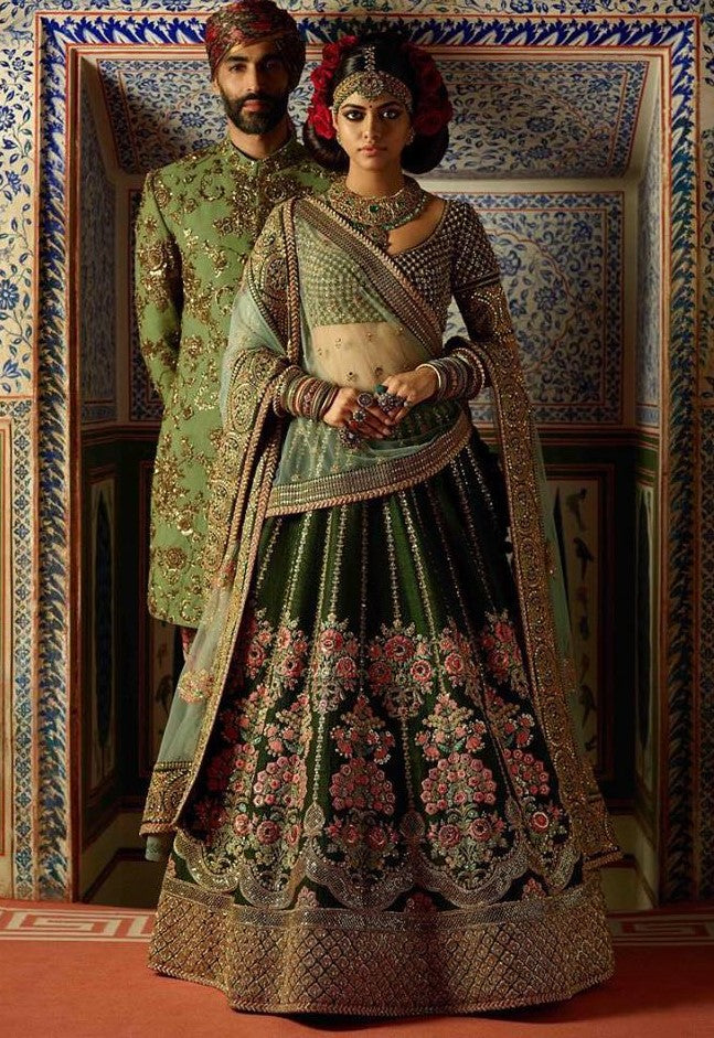 Mehendi Green Color Wedding Lehenga