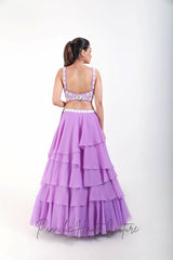 Lavender Color Tiered Skirt with Crop Top