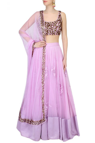 Purple lehenga choli with sequin embroidery blouse