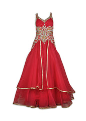 Red color Indo Western Gown with double layers