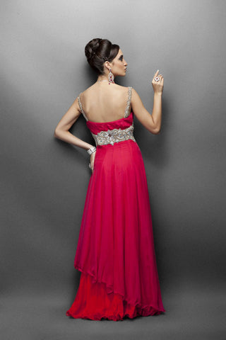 Pink and red color bridal gown