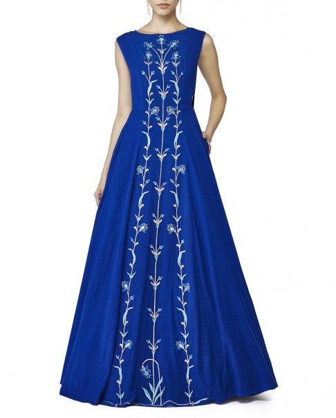 Blue Peacock Long Gown For Women And Girls For Causal And Party Wear