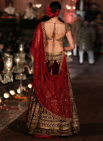 Maroon Color Wedding Lehenga in Velvet